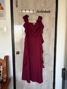 Cowl Neck Ruffle Maxi Dress In Cherry Red