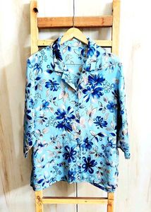 Sky Blue Printed Shirt Size-44