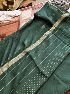 Dotted Green Saree With Sequence Work