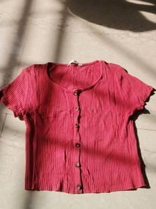 Ribbed Button-Down Crop Top