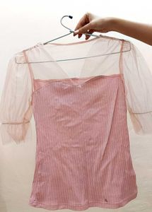 Beautiful Cute Pink Mesh Sleeves Top