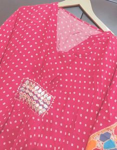 Rose Color Polka Dot Kaftan Top For 46 Bust