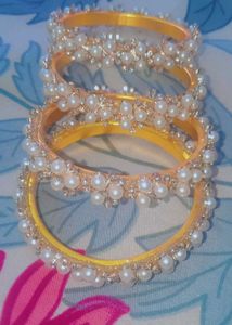 Pearl & Rhinestone Bangle Set