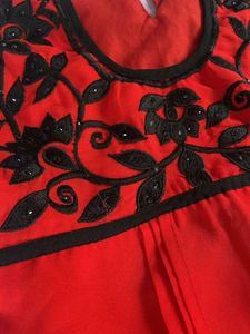 Red Kurta with Floral Embroidery