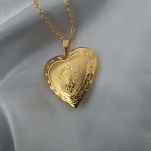 Big Gold Heart Locket Necklace