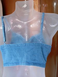 Denim Lace-Up Crop Top