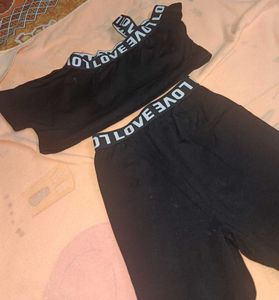 Girls Black Text Print T-shirt &amp; Joggers Set