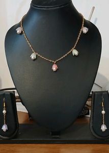 Flower Charm Necklace &amp; Earrings Set