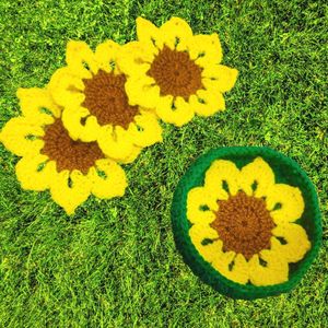 Crochet Sunflower Coaster With Basket.