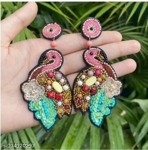 pink and blue beaded flamingo Earrings