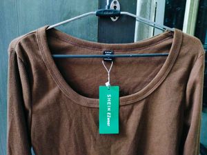 SHEIN Coffee Brown Ribbed Top