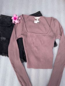 Mauve Ribbed Long Sleeve Top