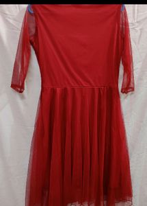 “U&amp;F” Maroon Net Skater dress