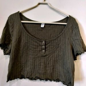Olive Green Cropped Ribbed Top