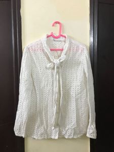 White Blouse With tie on Fits Both S And M