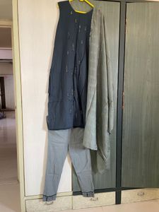 Grey Kurta with Pants Set