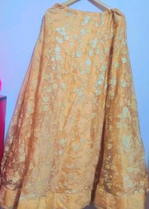 Navy Blue Top &amp; Golden Skirt Set Without Dupatta