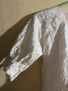 White Eyelet Tie Front Top