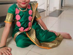 Maharashtrian Girl Lavni Costume with, Green Color