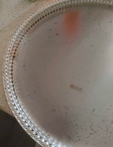 Round Silver Serving Tray with Beaded Edge