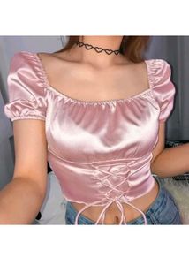 Pink Satin Corset Crop Top