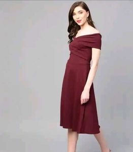 Burgundy Off-the-Shoulder Dress😍 Party wear