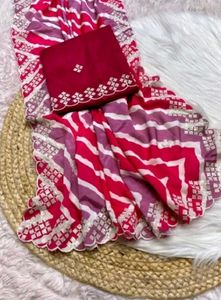 Soft chinon silk Saree with heavy Zari Work