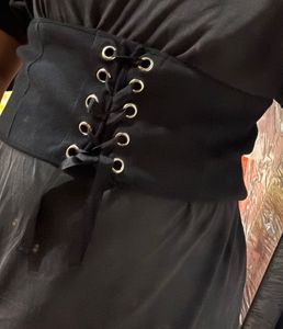Black Lace-Up Corset Belt