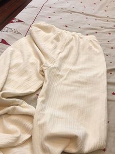 Cream Ribbed Knit Wide Leg Pants