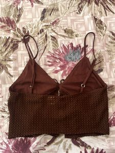 Brown Tie Front Crop Top