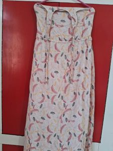 Feather Print Strapless Maxi Dress