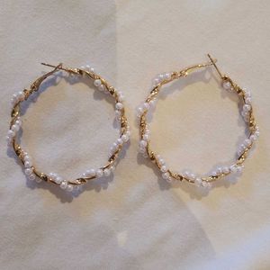 Pearl Embellished Hoop Earrings