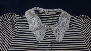 Striped Top with Lace Collar