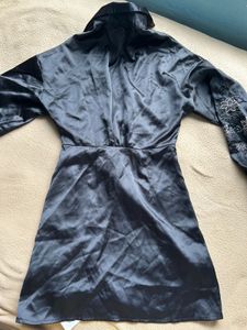 Black Embroidered Wrap Dress