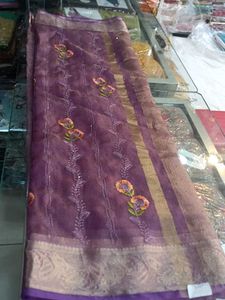 Purple Floral Embroidered Saree