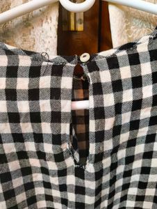 Checked A-line Dress With Back Tie Up