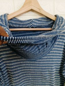 Blue Striped Cowl Neck Top