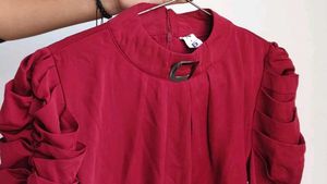 Burgundy Ruched Sleeve Top