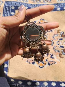 Brown Oxidised Jhumka earrings