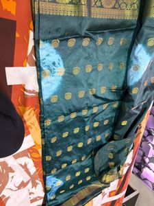 Green &amp; Gold Floral Tie-Dye Sari