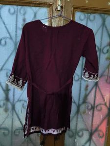 Maroon Embroidered Kurta