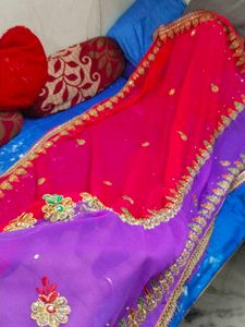 Pink And Golden Embroidery Design Saree...