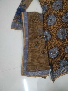 Large Size Brown Festive Floral Kurta Set