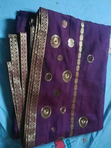 Purple Sari with Gold Embroidery