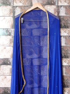 Elegant Blue Dupatta Moti Lace Unused