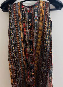 Boho Tribal Print Sleeveless Tunic Short Kurti