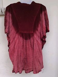 Burgundy Tie-Dye Embroidered Caftan Top