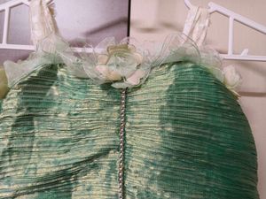 Girls Long Gown White and Green