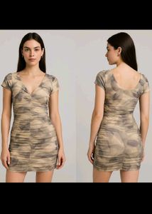 Ruched Mini Dress - Neutral Print