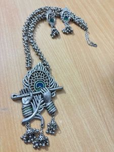 Krishna Flute Oxidised Necklace Set